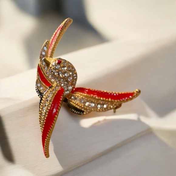 Vintage Stunning Black & Tomato Red Enamel w/ tons of rhinestones; brooch. JB2 - Picture 1 of 4